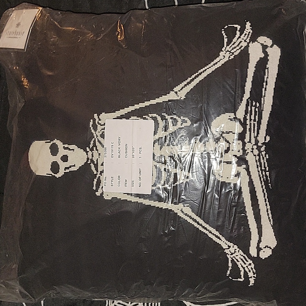 Black & White Yoga Skeleton Knit Throw Pillow - NWT